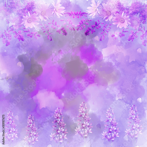 Scenic abstract floral background made with color filters, watercolor composition