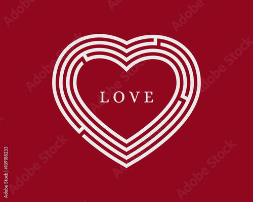 Find love concept with heart shaped maze 