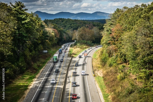 Aerial view of i-40 highway in north carolina from blue ridge parkway