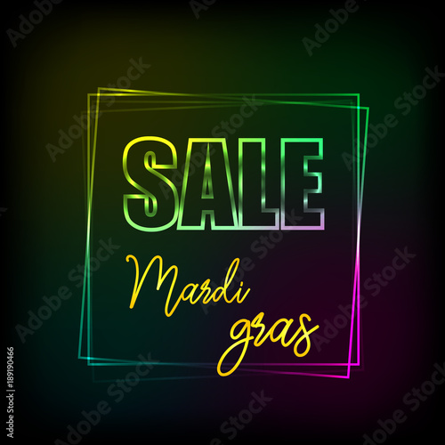 Mardi gras sale vector banner with lettering. Great for banner, voucher, offer, coupon, holiday sale. photo