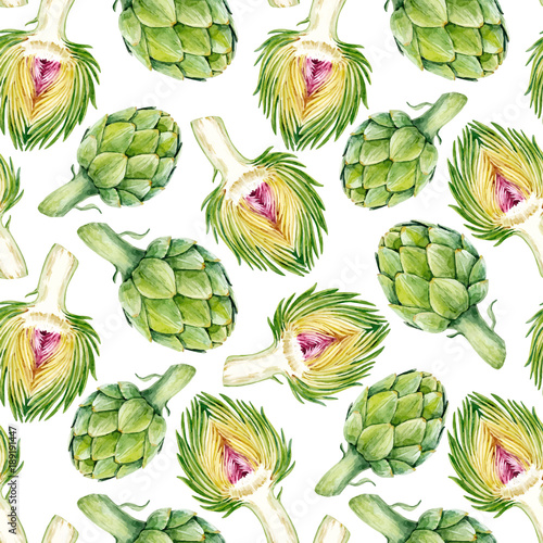 Watercolor artichoke vector pattern