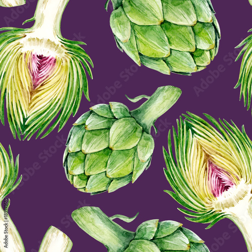Watercolor artichoke vector pattern