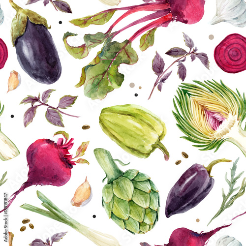 Watercolor vegetable vector pattern