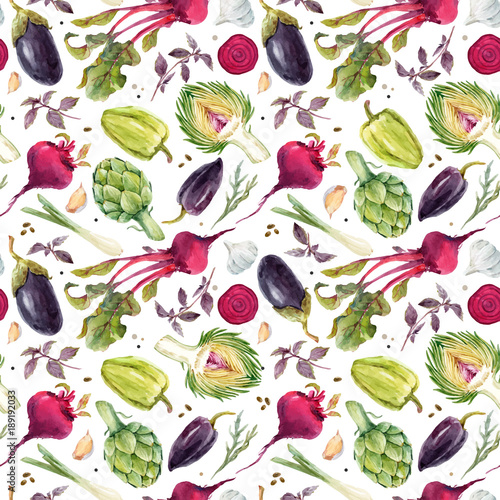 Watercolor vegetable vector pattern
