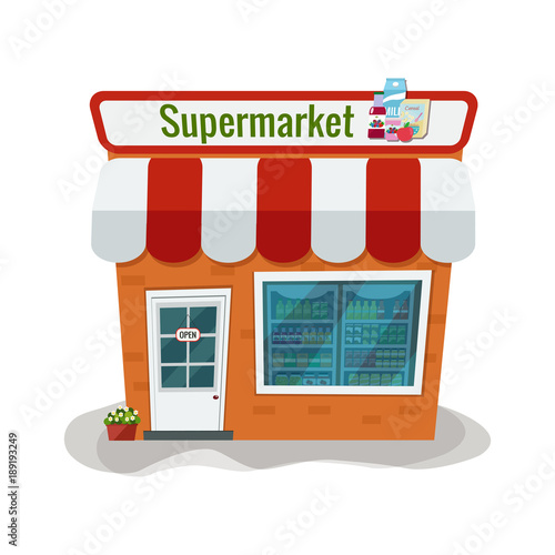 Fototapeta Naklejka Na Ścianę i Meble -  Vector illustration of grocery store. Supermarket illustration. Flat design.