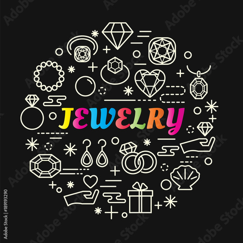 jewelry colorful gradient with line icons set