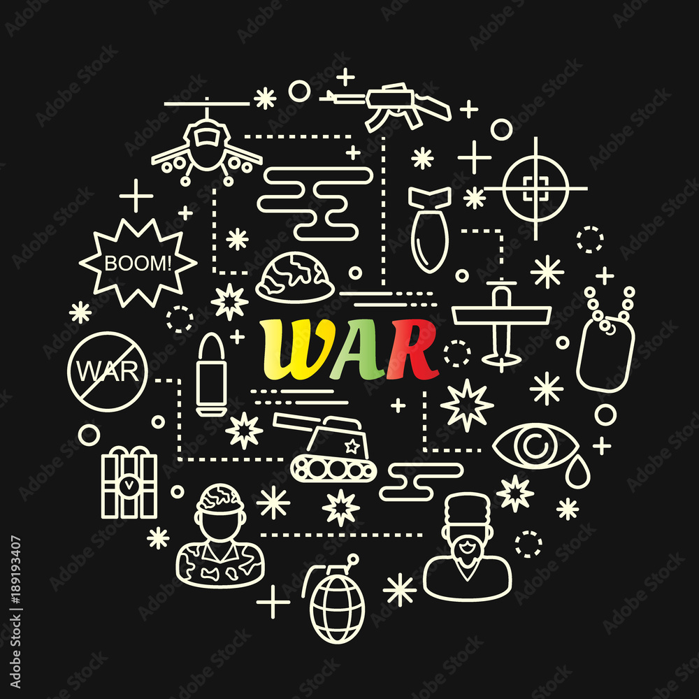 war colorful gradient with line icons set war colorful gradient with line icons set