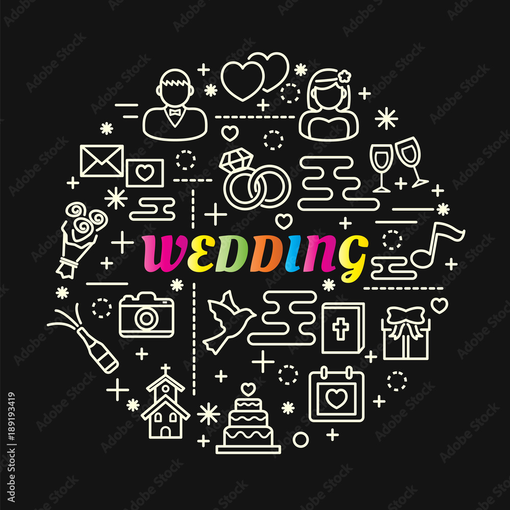 wedding colorful gradient with line icons set wedding colorful gradient with line icons set