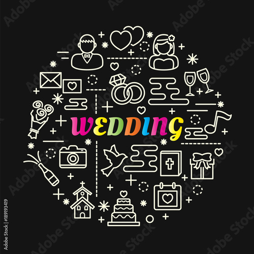 wedding colorful gradient with line icons set