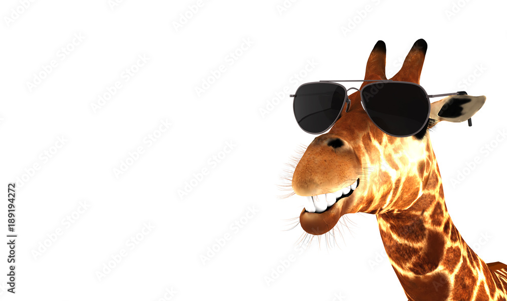 Obraz premium Śmiejąca się żyrafa z okularami przeciwsłonecznymi