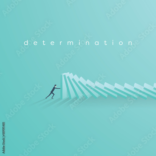 Businessman stopping falling domino vector concept. Symbol of crisis, risk, management, leadership and determination. photo
