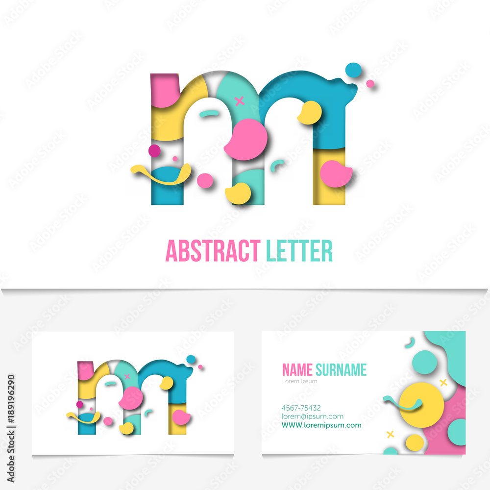 Paper cut letter m .Realistic 3D Creative Letter design. m letter template on The Business Card Template.Abstract Colorful Alphabet .Friendly funny ABC Typeface. Type Characters