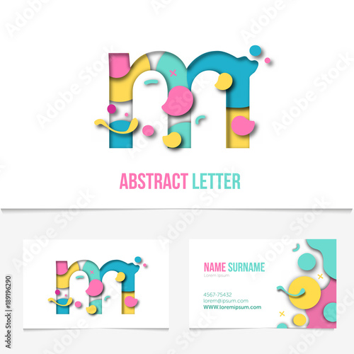 Paper cut letter m .Realistic 3D Creative Letter design. m letter template on The Business Card Template.Abstract Colorful Alphabet .Friendly funny ABC Typeface. Type Characters