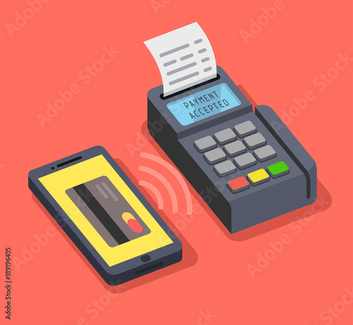 POS terminal confirms payment made through mobile phone.