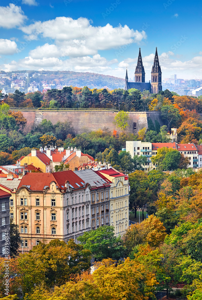 Vysehrad picturesque district in Prague, Czech Republic. Autumn