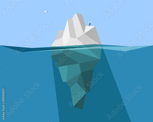 iceberg in ocean with penguin and Seagull