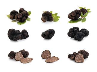 Black truffles and oak leaves.
