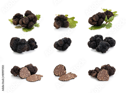 Black truffles and oak leaves.