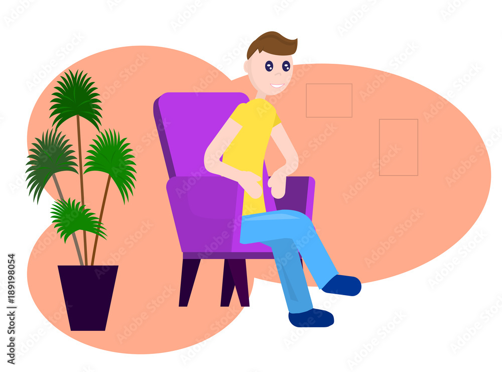 Flat vector illustration. fashionable guy sits in a chair. Flat vector illustration. fashionable guy sits in a chair.