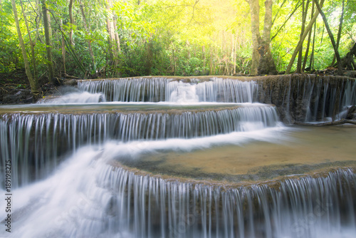 Huay Mae Kamin waterfall during rainy season in Kanchanaburi, Thailand.