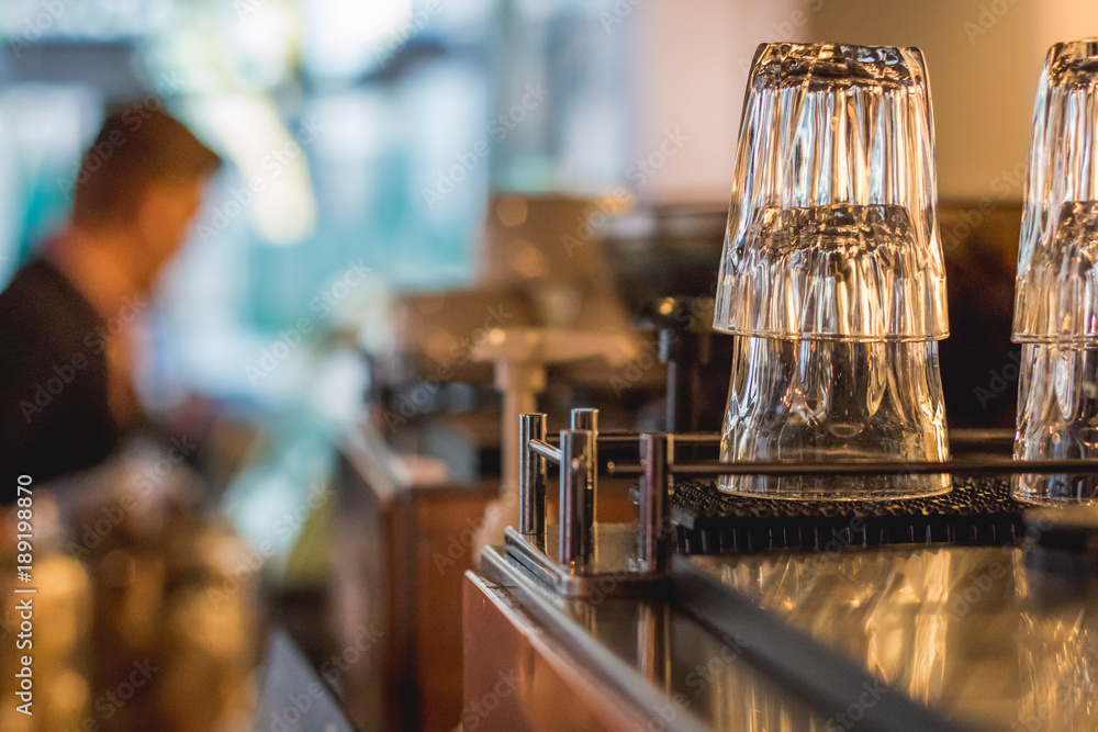 Glassware in a coffee shop