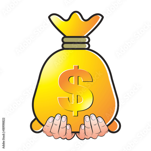 black outline hands holding bag with currency sign