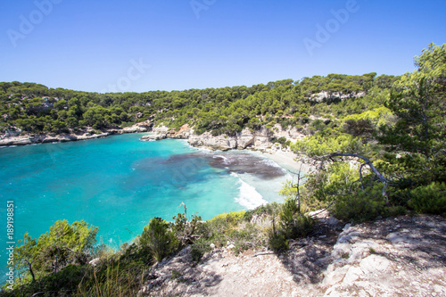 Panorama view of Cala Mitjana  Menorca  Spain