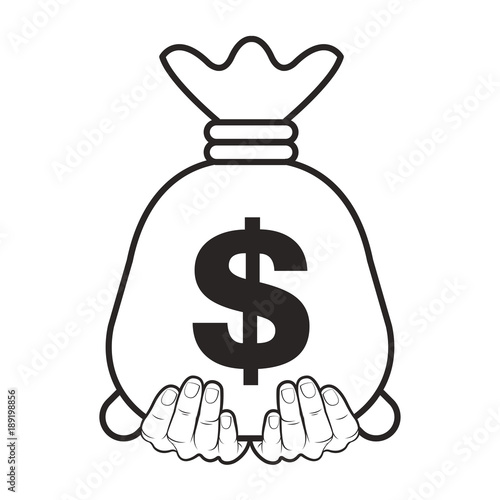 black outline hands holding bag with currency sign