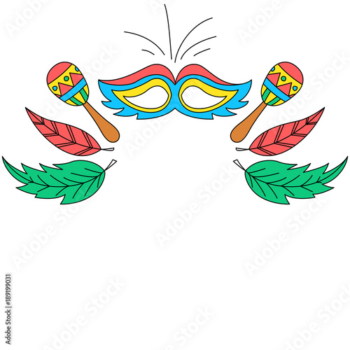 Carnival mask wit maracas and leaves