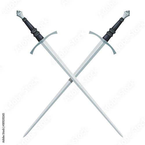 Color image of a crossed sword on a white background. Vector illustration of a fighting medieval knight of swords