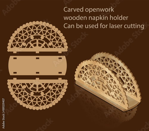 Carved openwork wooden napkin holder, can be used for laser cutting