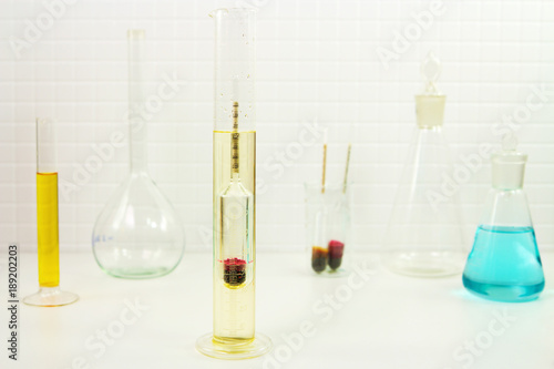 Measurement of solution density with a hydrometer in a lab