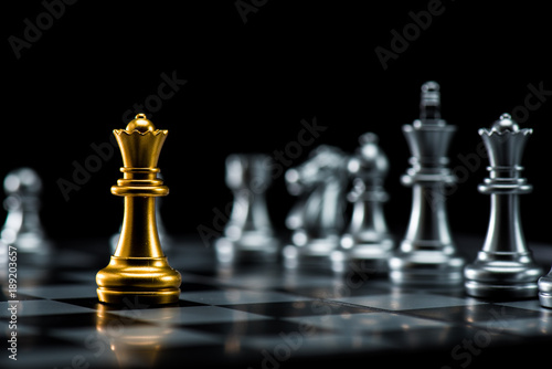 One  chess pieces staying against full set of black chess pieces