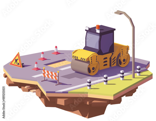 Vector low poly road roller