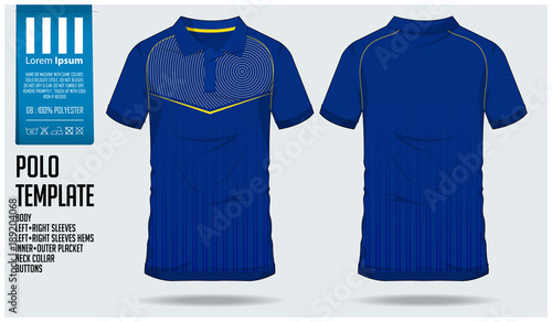 Polo t shirt sport design template for soccer jersey, football kit or sport club. Sport uniform in front view and back view. T-shirt mock up for sport club. Vector Illustration.