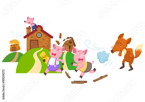 illustration of isolated fairy tale three little pigs © Jehsomwang
