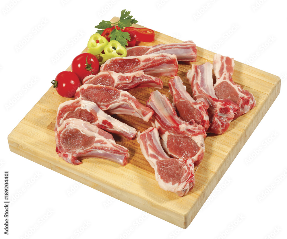 Spare Rib Roast/Spare Rib Joint/Blade Shoulder/Shoulder Butt were thinly sliced and placed on wooden cutting board Spare Rib Roast/Spare Rib Joint/Blade Shoulder/Shoulder Butt were thinly sliced and placed on wooden cutting board