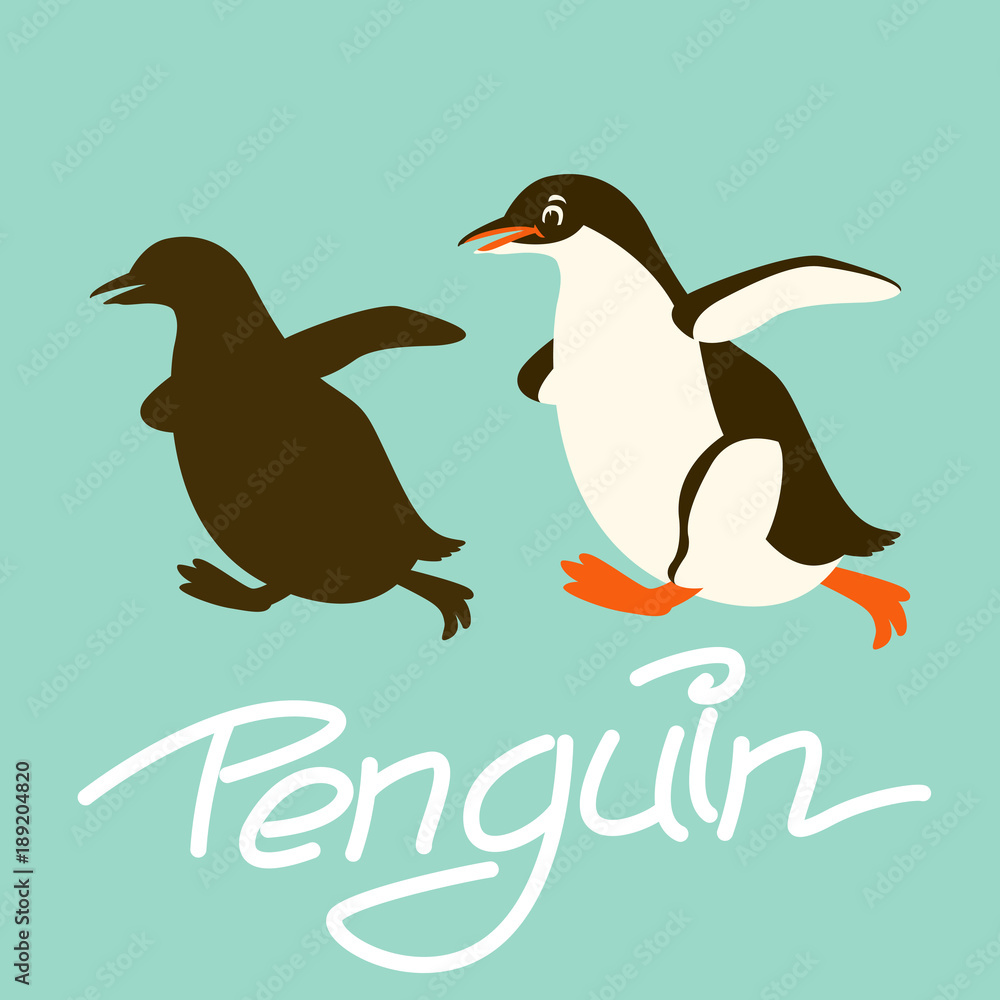 Fototapeta premium penguin vector illustration flat style black silhouette