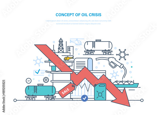 Concept of oil crisis. Dynamics rise and fall prices, sale.