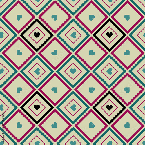 Wallpaper Mural hearts pattern and squares in retro style Torontodigital.ca