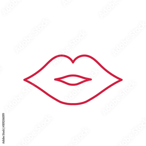 lips kiss red line icon on white background