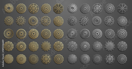 Islamic ornament vector , persian motiff . 3d ramadan islamic round pattern elements . Geometric logo template set. Circular ornamental arabic symbols . photo