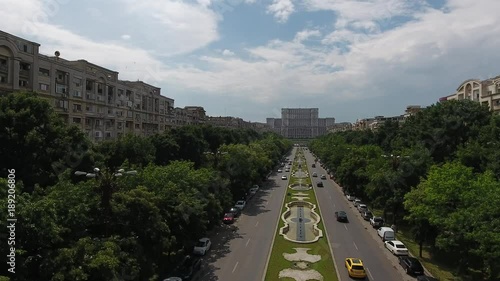 4K Drone Shot Of The Palace Of The Parliament in Bucharest, Romania. This is the second largest administrative building in the world, and also the third largest building in the world. photo