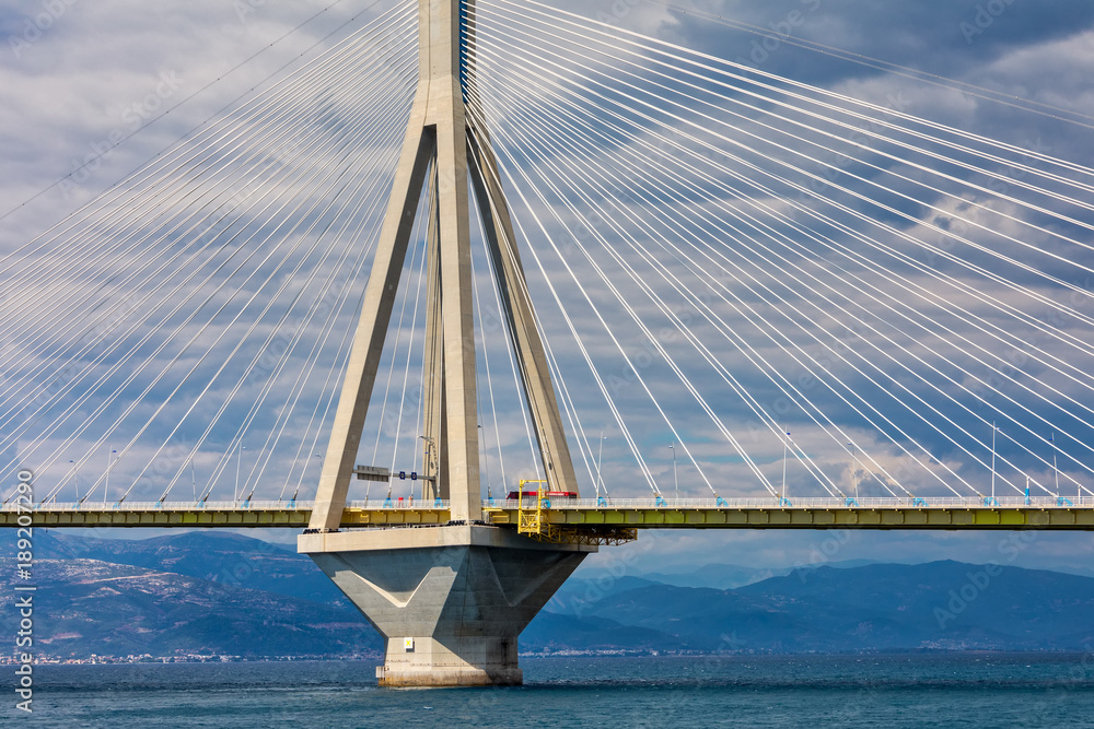 Obraz premium View of suspension bridge Rio-Antirio in Greece