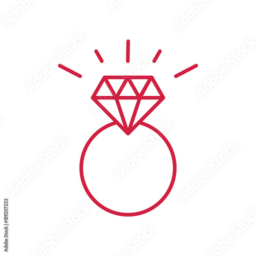 diamond bridal ring red line icon on white background