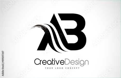 AB A B Creative Brush Black Letters Design With Swoosh