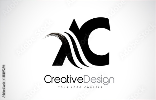 AC A C Creative Brush Black Letters Design With Swoosh