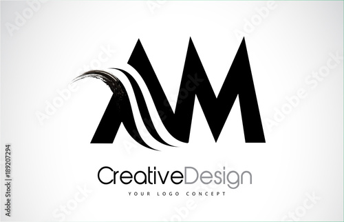 AM A M Creative Brush Black Letters Design With Swoosh