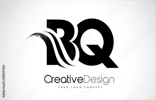 BQ B Q Creative Brush Black Letters Design With Swoosh