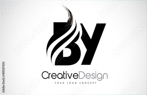 BY B Y Creative Brush Black Letters Design With Swoosh